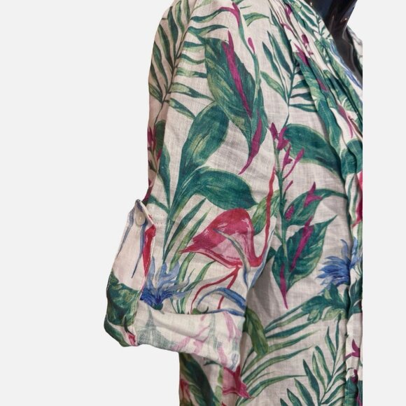 J McLaughlin 100% Linen Tropical Flamingo Print Tunic Swim Cover Dress Women's S - Picture 5 of 8